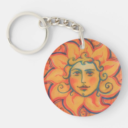 Smiling Sun Fairytale Fantasy Art Orange Yellow Keychain