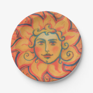 Smiling Sun, Fairytale Fantasy Art, Orange Yellow Paper Plates