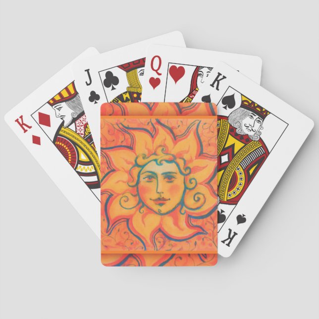 Smiling Sun, Fairytale Fantasy Art, Orange Yellow Poker Cards (Back)