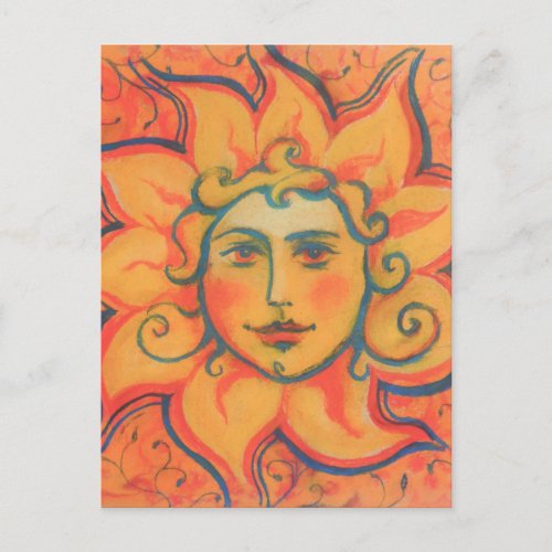 Smiling Sun, Fairytale Fantasy Art, Orange Yellow Postcard