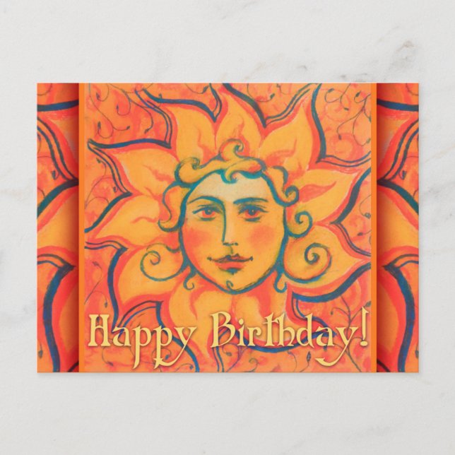 Smiling Sun, Fairytale Fantasy Art, Orange Yellow Postcard (Front)