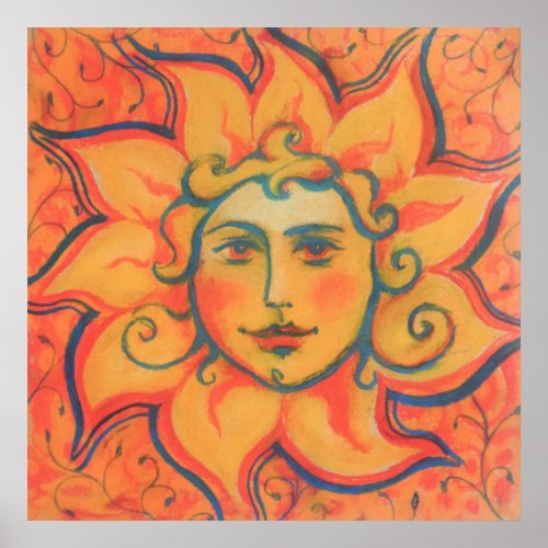 Smiling Sun Fairytale Fantasy Art Orange Yellow Poster