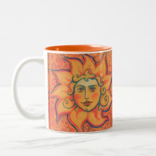 Smiling Sun Fairytale Fantasy Art Orange Yellow Two_Tone Coffee Mug