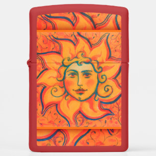 Smiling Sun, Fairytale Fantasy Art, Orange Yellow Zippo Lighter