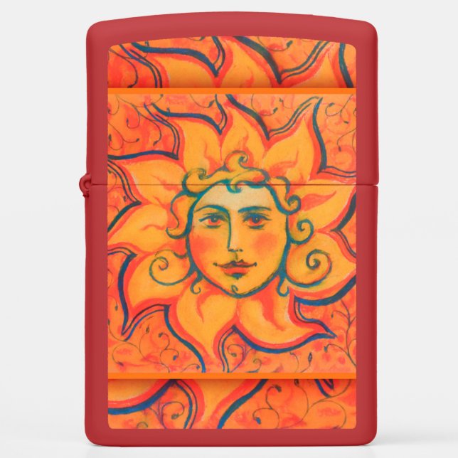 Smiling Sun, Fairytale Fantasy Art, Orange Yellow Zippo Lighter (Front)