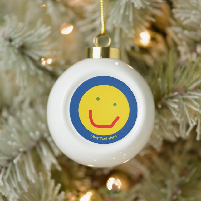 Smiling Sun Happy Face Ceramic Ball Christmas Ornament (Tree)