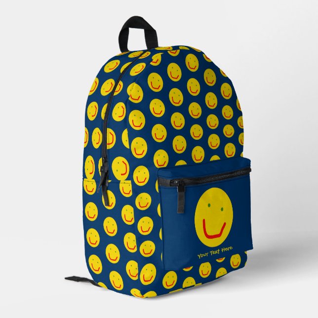 Smiling Sun Happy Face Printed Backpack (Back Corner Left)