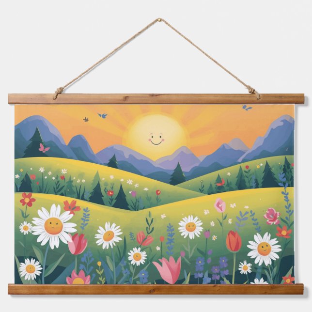 Smiling Sun & Happy Flowers Tapestry – Bright Natu (Front)