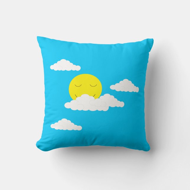 Smiling Sun in Turquoise Sky Throw Pillow (Front)