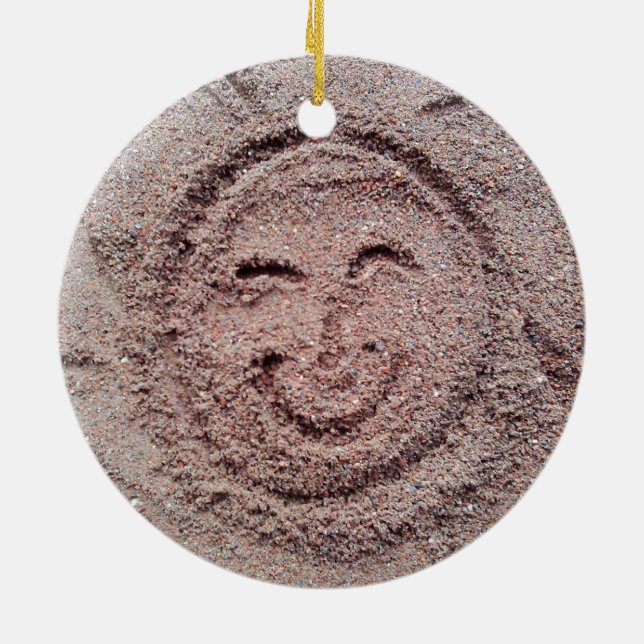 Smiling Sun, Sand Emoticon, Summer Emoji Ceramic Ornament (Back)