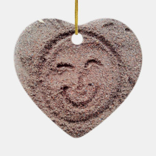 Smiling Sun, Sand Emoticon, Summer Emoji Ceramic Ornament