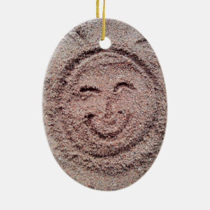 Smiling Sun, Sand Emoticon, Summer Emoji Ceramic Ornament