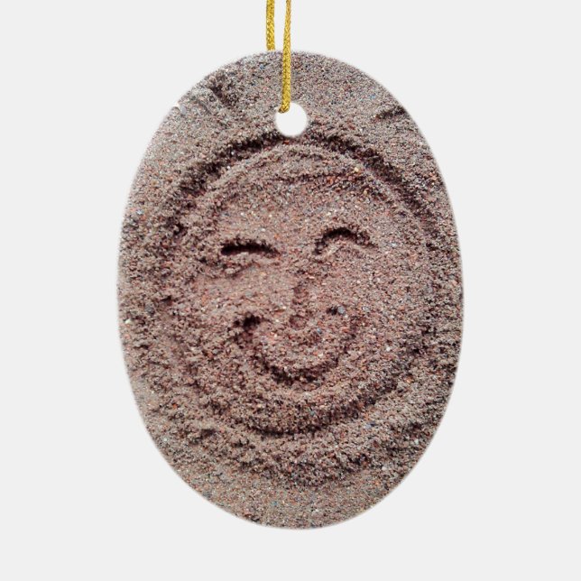 Smiling Sun, Sand Emoticon, Summer Emoji Ceramic Ornament (Back)