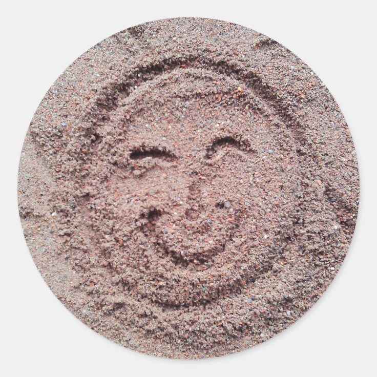 Smiling Sun, Sand Emoticon, Summer Emoji Classic Round Sticker Zazzle