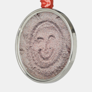 Smiling Sun, Sand Emoticon, Summer Emoji Metal Ornament