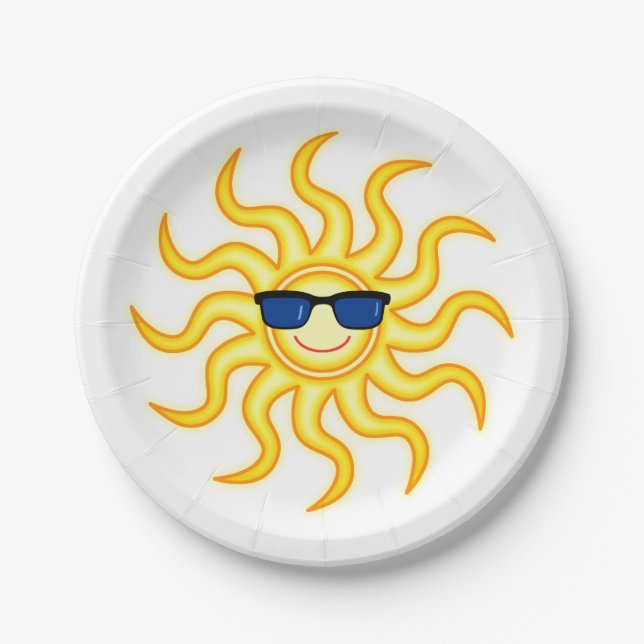 Smiling Sun Wearing Sunglasses Paper Plates (Front)