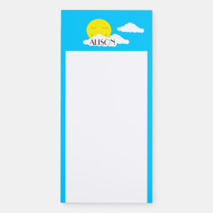 Smiling Sun with Clouds: Turquoise  Magnetic Notepad