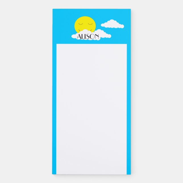 Smiling Sun with Clouds: Turquoise  Magnetic Notepad (Front)