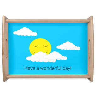 Smiling Sun with Clouds: Turquoise Serving Tray