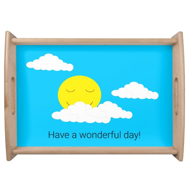 Smiling Sun with Clouds: Turquoise Serving Tray (Front)