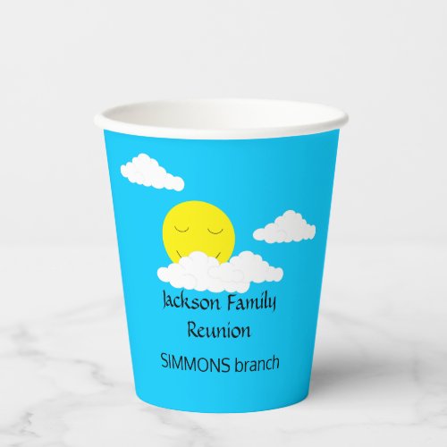 Smiling Sun with Popcorn Clouds  Family Reunion  Paper Cups