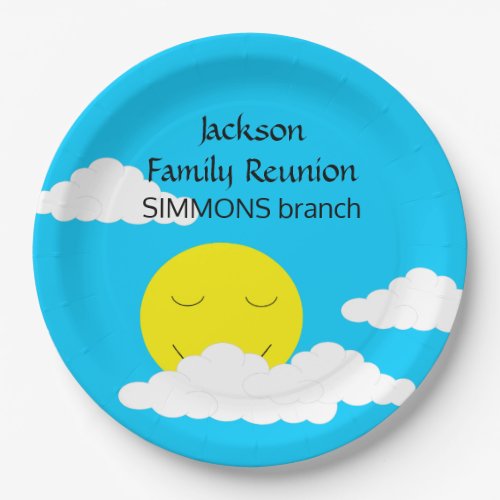 Smiling Sun with Popcorn Clouds  Family Reunion Paper Plates