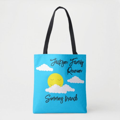 Smiling Sun with Popcorn Clouds  Family Reunion  Tote Bag
