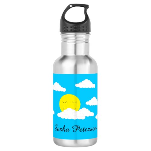 Smiling Sun with Puffy Clouds Stainless Steel Water Bottle
