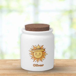 Smiling Sun with Sombrero - Sunny Fiesta Doodle Candy Jar