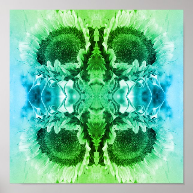 Smiling Sunflower Abstract Black And White Tinted  Poster (Front)