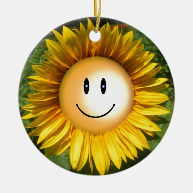 Smiling sunflower artistic illustration ceramic ornament (Front)