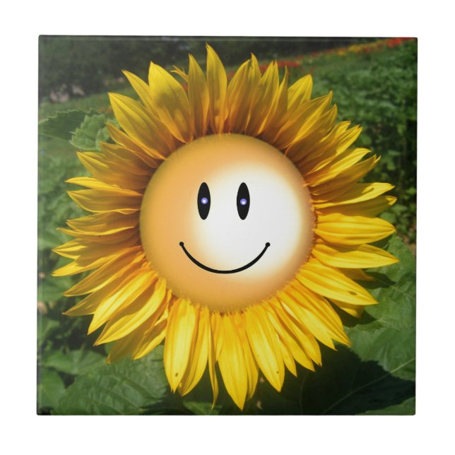 Smiling sunflower artistic illustration ceramic tile (Front)