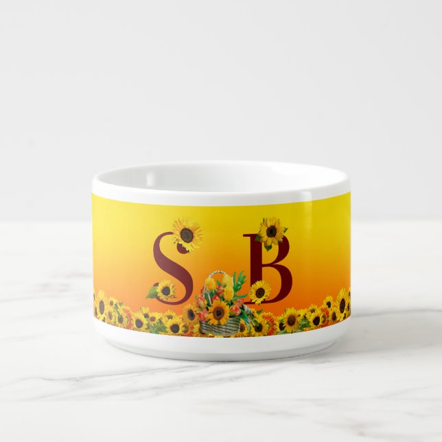 Smiling Sunflower Heart Monogram Cereal Bowl (Center)