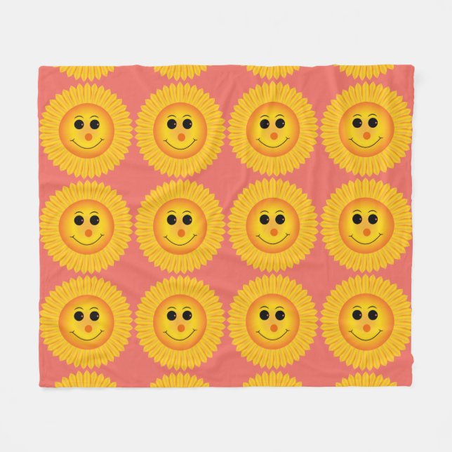 Smiling Sunflowers Fleece Blanket (Front (Horizontal))