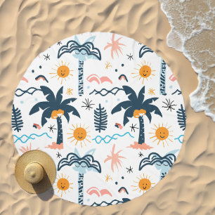 Smiling Suns and Palm Trees Beach Towel