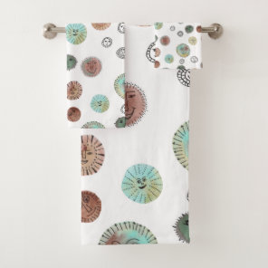 Smiling Suns Watercolor Weirdness Pattern Bath Towel Set