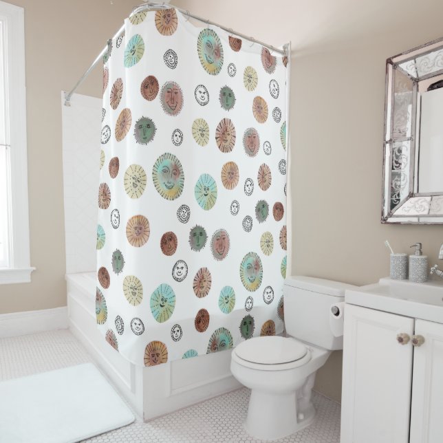 Smiling Suns Watercolor Weirdness Shower Curtain (In Situ)