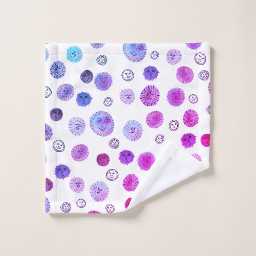 Smiling Suns Watercolor Whimsical Weird Pattern Bath Towel Set