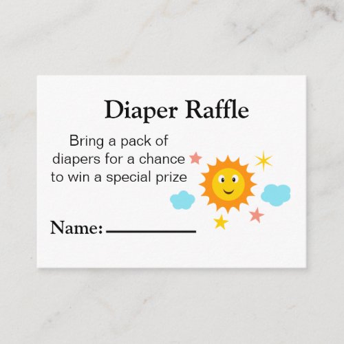 Smiling Sunshine Baby Shower Diaper Raffle  Enclosure Card