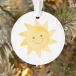 Smiling Sunshine Bright and Cute Christmas Ornament<br><div class="desc">This design features a pretty watercolor smiling sunshine. Click the customize button for more flexibility with adding your text! Variations of this design, additional colors, as well as coordinating products are available in our shop, zazzle.com/store/doodlelulu. Contact us if you need this design applied to a specific product to create your...</div>