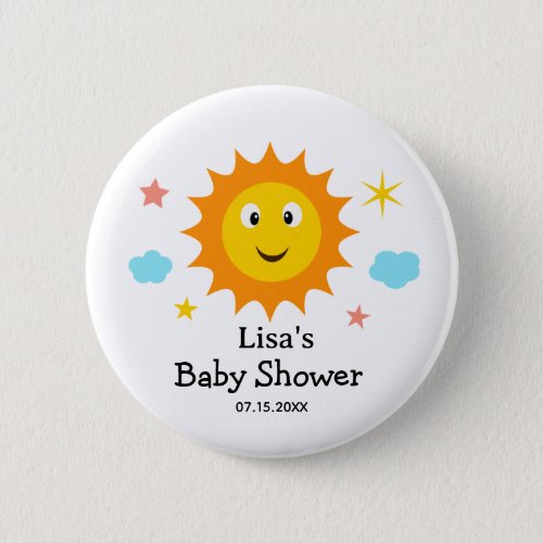 Smiling Sunshine Here Comes The Sun Baby Shower  Button