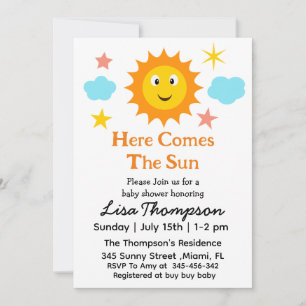 Smiling Sunshine Here Comes The Sun Baby Shower Invitation