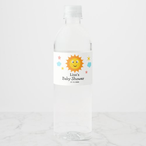 Smiling Sunshine Here Comes The Sun Baby Shower  Water Bottle Label