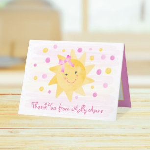 Smiling Sunshine Pink & Yellow Dots Girly Letterpress Thank You Card