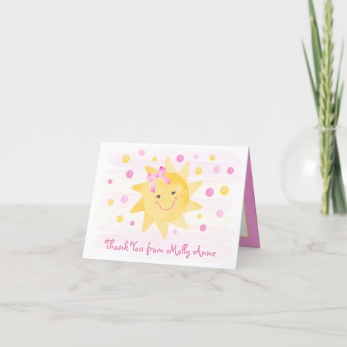 Smiling Sunshine Pink  Yellow Dots Girly Thank You Card