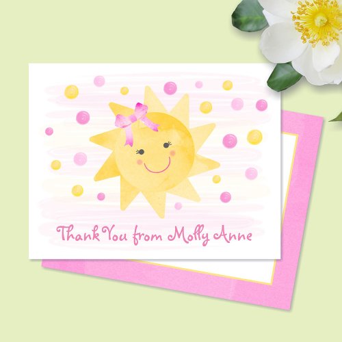 Smiling Sunshine Pink  Yellow Dots Girly Thank You Card