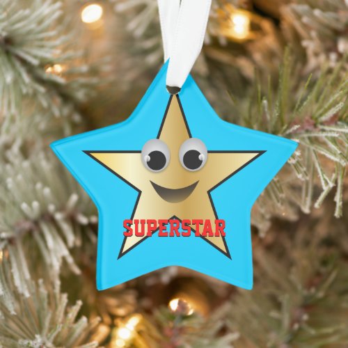 Smiling Superstar Character Gold Colored Ornament