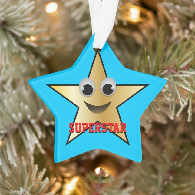 Smiling Superstar Character Gold Colored Ornament (Tree)