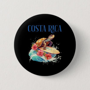 Smiling Surfing Beach Turtle Tropical Flowers Souv Button