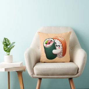 Smiling Sushi Hug Art for Food Lovers Throw Pillow